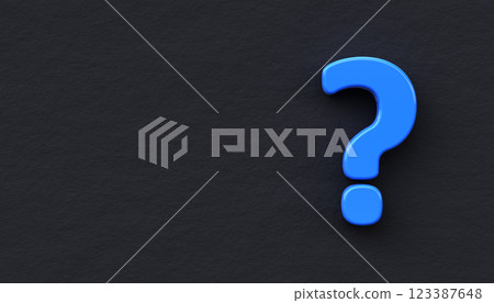 Blue 3d question mark on a black wall background Blue 3d question mark on a black wall background 123387648