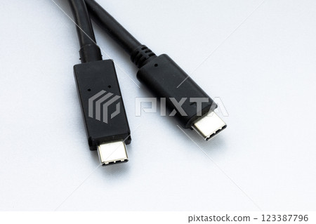 白色背景上兩條 USB-C 連接線的圖像 123387796