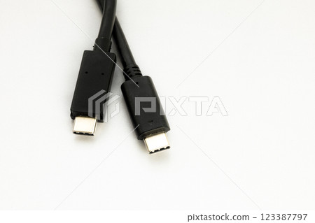 白色背景上兩條 USB-C 連接線的圖像 123387797
