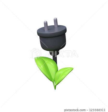 3d Green leaf with a plug. Ecology icon 3d Green leaf with a plug. Ecology icon 123388311