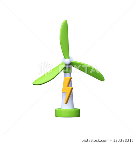 Green energy concept. Environmentally friendly and renewable energy. 3d wind generator icon. 123388315
