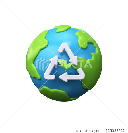 Planet earth with recycling sign 3d. Symbol of nature conservation 123388322