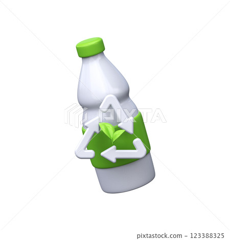 Plastic recycling. 3d plastic bottle with a recycling sign. Reusable concept Plastic recycling. 3d plastic bottle with a recycling sign. Reusable concept 123388325