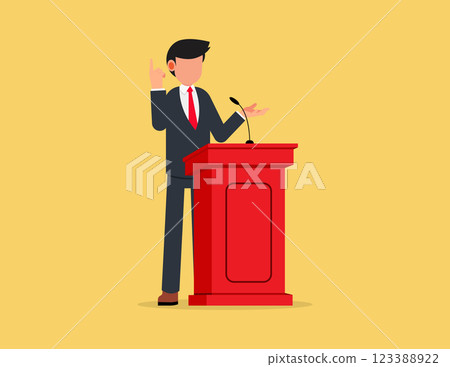 Man give business speech on podium. public speaker character. Man give business speech on podium. public speaker character. 123388922