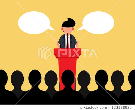 Conference or seminar. Businessman stand with podium and speech on stage in front of an audience Conference or seminar. Businessman stand with podium and speech on stage in front of an audience 123388923