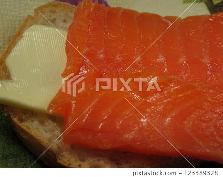 Salmon Dish with Tableware and Ingredients Salmon Dish with Tableware and Ingredients 123389328