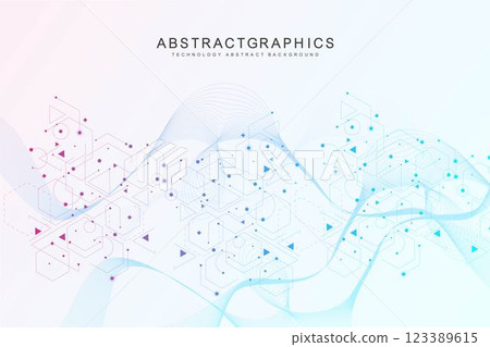Geometric abstract background with connected line and dots. Structure molecule and communication. Big Data Visualization. Medical, technology, science background. Vector illustration. 123389615
