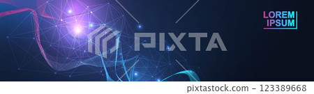 AI technology abstract background. AI generative art creative banner concept in the digital style. High tech poster with place for text. Futuristic design element. AI technology abstract background. AI generative art creative banner concept in the digital style. High tech poster with place for text. Futuristic design element. 123389668