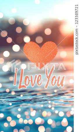 I love you text and abstract heart. Romantic love greeting card 123389721