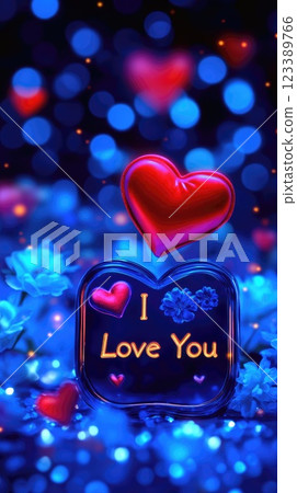 I love you text and abstract heart. Romantic love greeting card 123389766