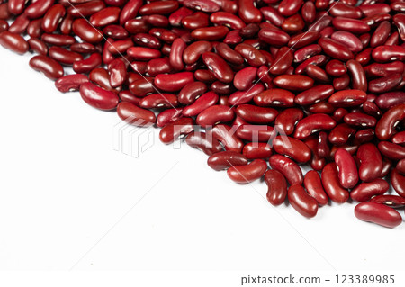 Raw Red Kidney Beans on White Background. Place for Text 123389985
