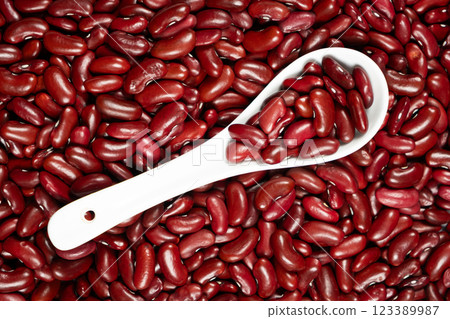 Pile of Red Kidney Beans in a Spoon Top View Pile of Red Kidney Beans in a Spoon Top View 123389987