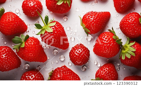 Strawberries with splashes and water drops on white background 123390312