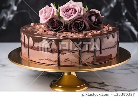 Delicious holiday cake with cream flowers decorations 123390387