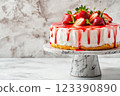 Strawberry shortcake with whipped cream and glaze 123390890