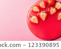 Glossy strawberry cake with fresh fruit topping 123390895