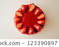 Strawberry mirror glaze cake with fresh fruit 123390897