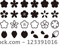 Spring cherry blossom icon collection (vector, black, transparent background) 123391016