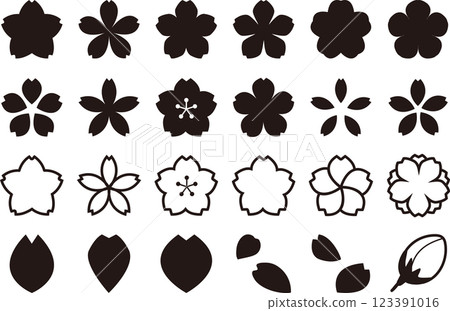 Spring cherry blossom icon collection (vector, black, transparent background) Spring cherry blossom icon collection (vector, black, transparent background) 123391016