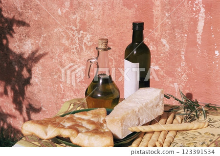 Olive Oil, Parmesan, and Bread Composition Olive Oil, Parmesan, and Bread Composition 123391534