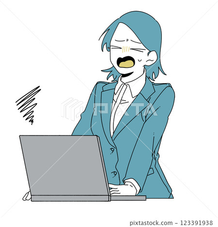 一位身穿西裝的女職員在筆記型電腦前遇到麻煩 123391938