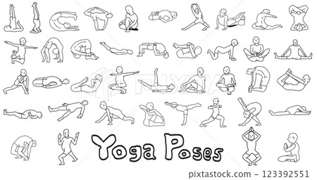 Illustration of yoga poses in pencil style 123392551