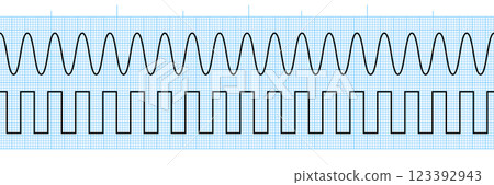 Analog and digital circuit DAC on blue ecg paper 123392943
