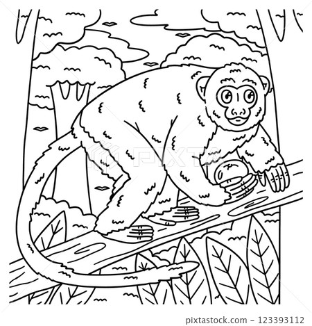 Night Monkey Animal Coloring Page for Kids  123393112