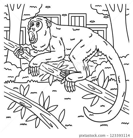 Howler Monkey Animal Coloring Page for Kids  123393114