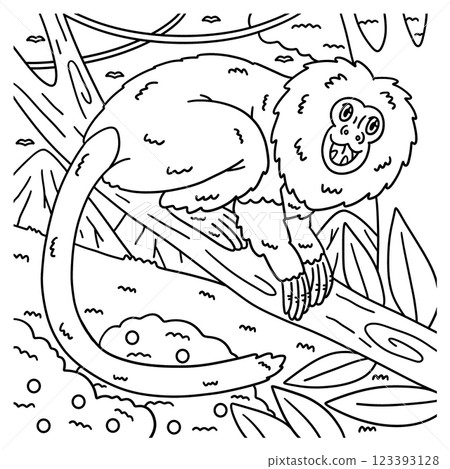 Black Lion Tamarin Monkey Coloring Page for Kids  123393128
