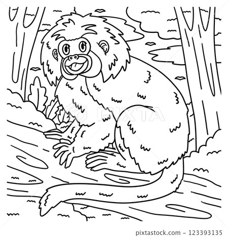 Cotton Top Tamarin Monkey Coloring Page for Kids  123393135