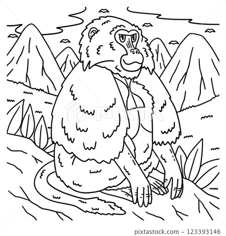 Gelada Monkey Animal Coloring Page for Kids  123393146