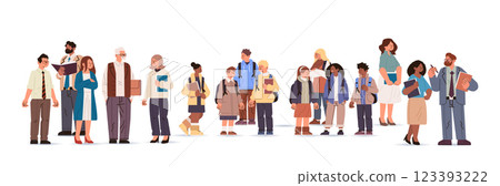 mix race teachers and students group with books standing together education day concept full length horizontal mix race teachers and students group with books standing together education day concept full length horizontal 123393222