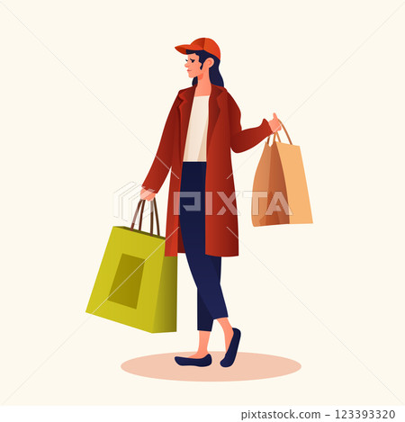 woman buyer holding shopping bags with fruits and vegetables organic natural food eco local grown products world vegetarian day 123393320