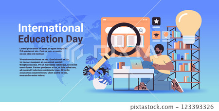 student reading book on digital screen online research e-learning distance education concept copy space horizontal 123393326