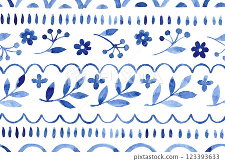 cute watercolor seamless pattern with blue flowers and leaves. simple print 123393633