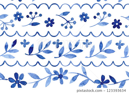cute watercolor seamless pattern with blue flowers and leaves. simple print 123393634