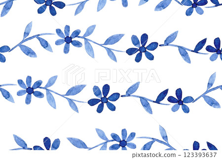cute watercolor seamless pattern with blue flowers and leaves. simple print cute watercolor seamless pattern with blue flowers and leaves. simple print 123393637