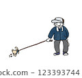 Illustration of an old man walking with a dog 123393744