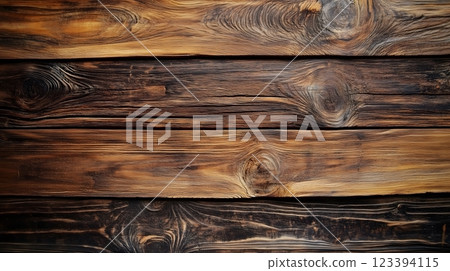 Burnt Wooden Planks with Distinctive Grain and Knots 123394115
