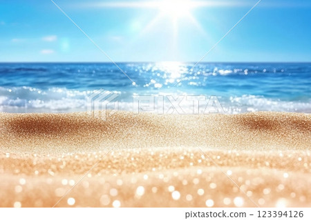 Beach And Sea Summer Vacation On Sunny Sand With Glittering On Defocused Ocean 123394126