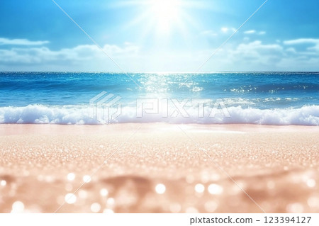Beach And Sea Summer Vacation On Sunny Sand With Glittering On Defocused Ocean 123394127