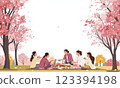 Illustration of women watching cherry blossoms 123394198