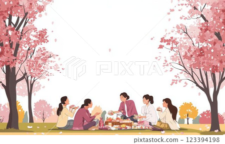 Illustration of women watching cherry blossoms 123394198