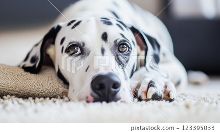 Dalmatian relaxing in the living room 123395033
