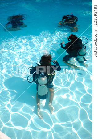 Divers are diving in a pool 123395493