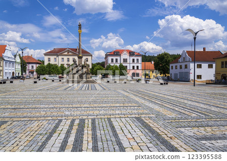 Historic centre of the town Stribro in Tachov district in the Plzen Region, Czech Republic, sunny summer day Historic centre of the town Stribro in Tachov district in the Plzen Region, Czech Republic, sunny summer day 123395588