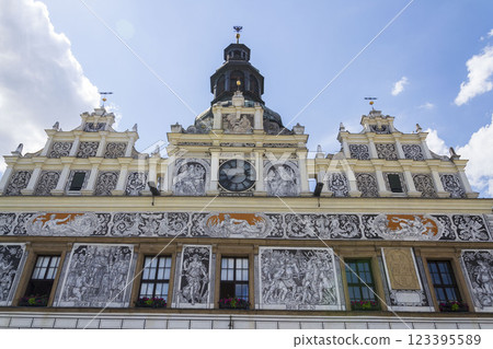 Historic centre of the town Stribro in Tachov district in the Plzen Region, Czech Republic, sunny summer day 123395589