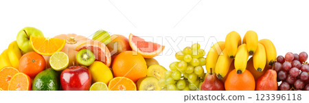 Set of fruits isolated on a white background. Free space for text. Set of fruits isolated on a white background. Free space for text. 123396118