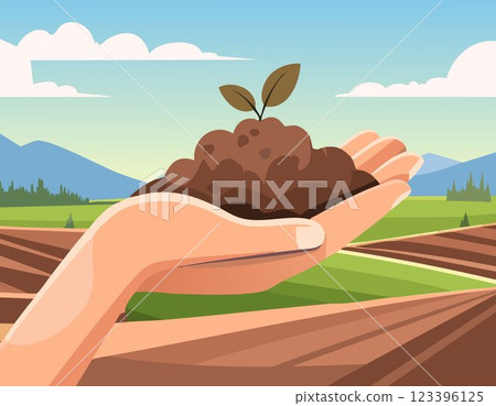 The fertile soil in the hands is suitable for cultivation. 123396125